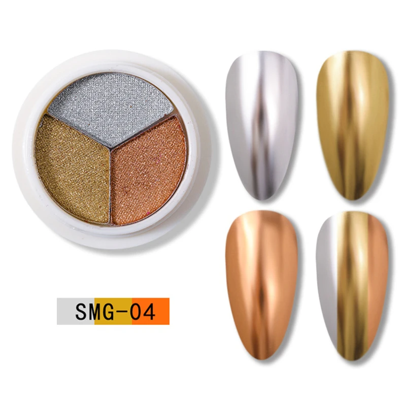 8 цветов дизайн ногтей Твердый Аврора зеркало сверкающий порошок три цвета