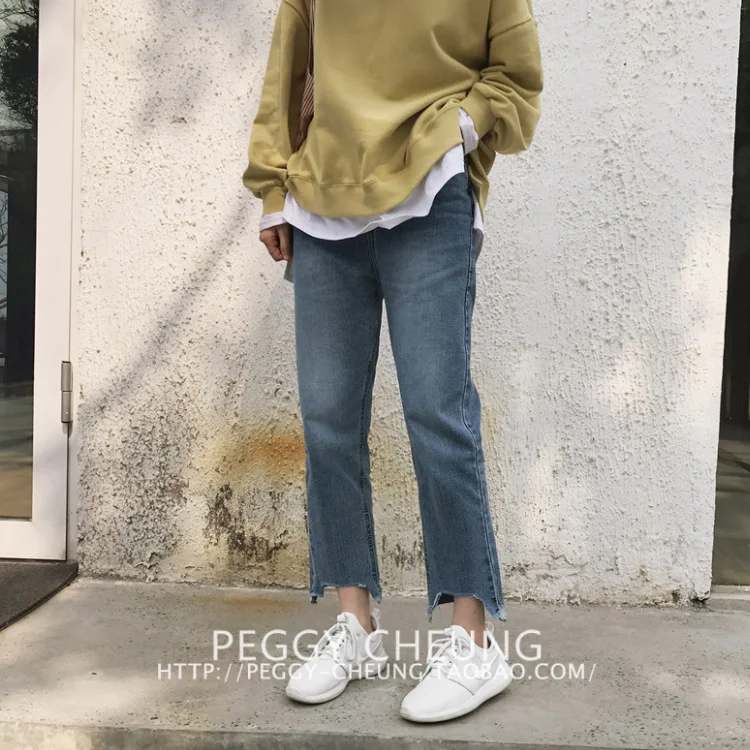 

2021 Spring New Korean Style Ulzzang High Waist Loose Student Jeans Washed Wide Leg Pants Cropped Pants for Women