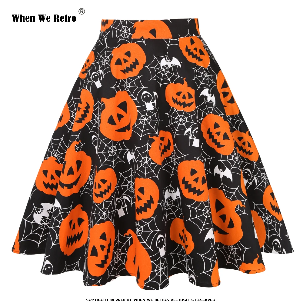 

Женские черные вечерние юбки на Хэллоуин, модель 2020 года, VD0020, винтажная хлопковая юбка-трапеция с принтом в виде тыквы, летучей мыши, паука, ...
