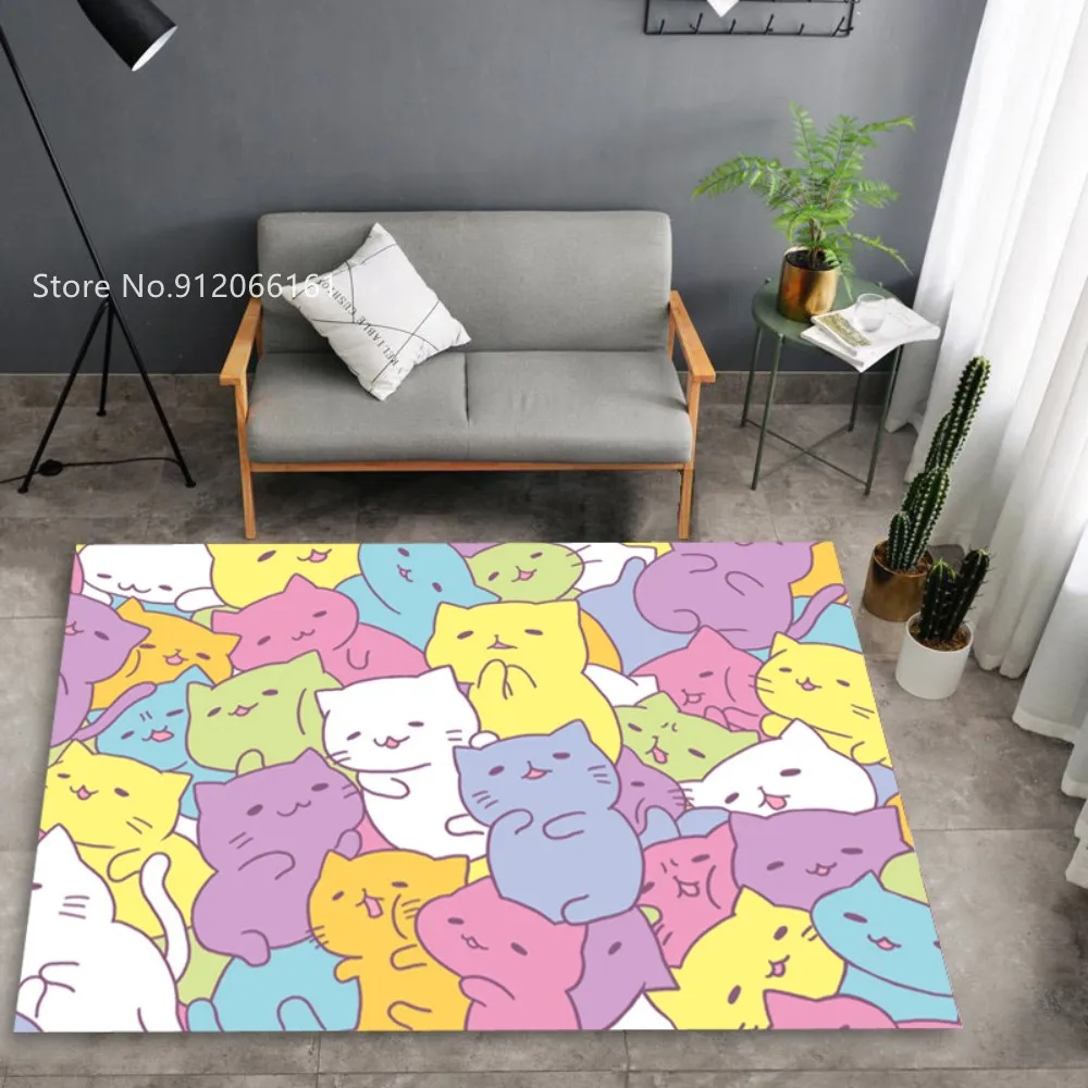 

Cartoon Cats Floor Rug 3D Print Lovely Kawaii Area Rug Living Room Bedroom Floor Mat Kitchen Doorway Carpets For Kids Doormats