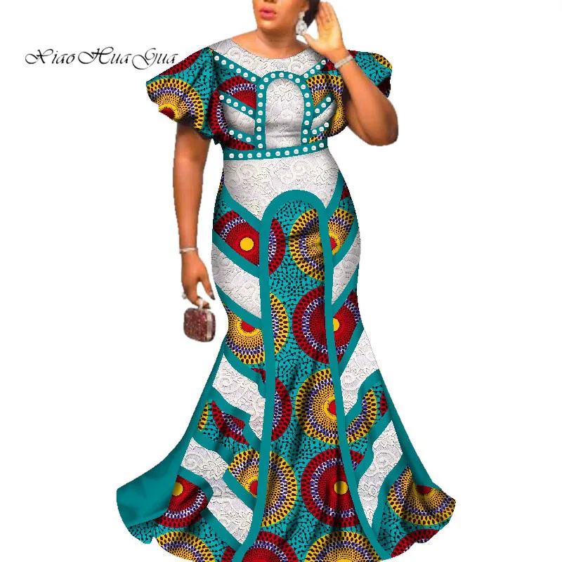 African Wedding Dress Bazin Riche Femme Fashion African Long Dresses for Women O-neck Butterfly Sleeve Party Dress WY2586