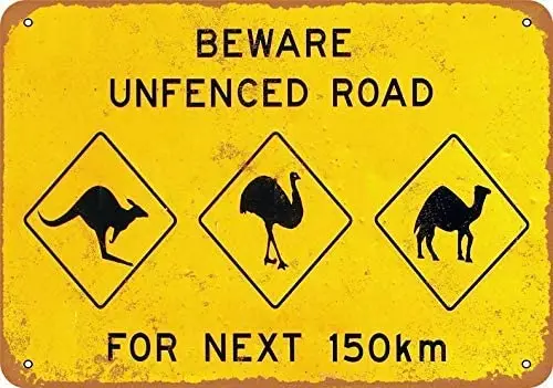 

Beware Kangaroos, Ostriches and Camels Metal Retro Tin Decoration Sign Suitable for Markets Club Decoration Product 8 x 12in