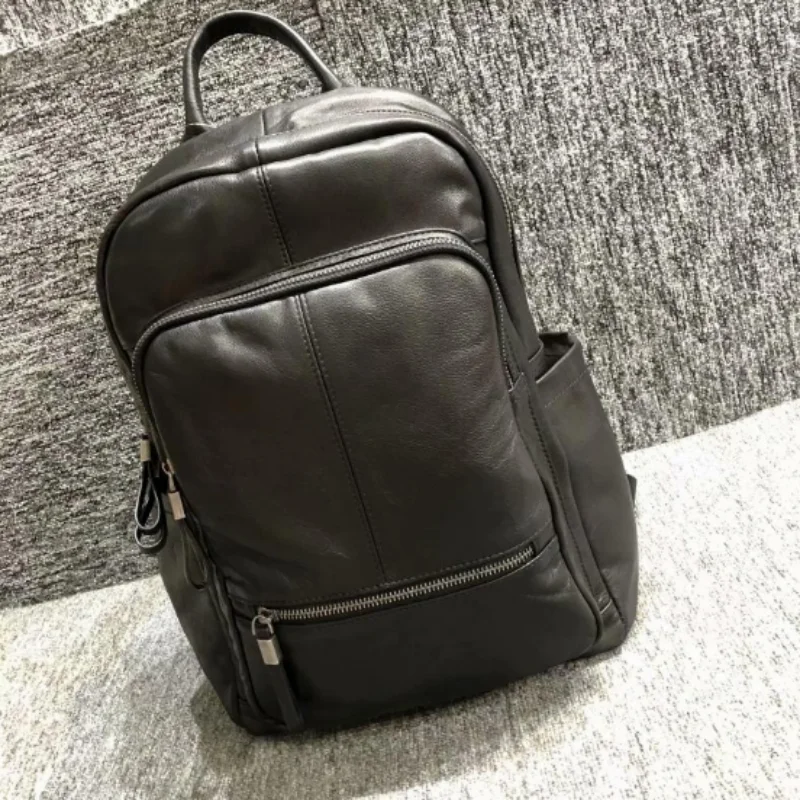 

Рюкзак из бычьей кожи для мальчиков, модный однотонный черный простой дизайнерский школьный ранец, Портативные водонепроницаемые сумки бо...