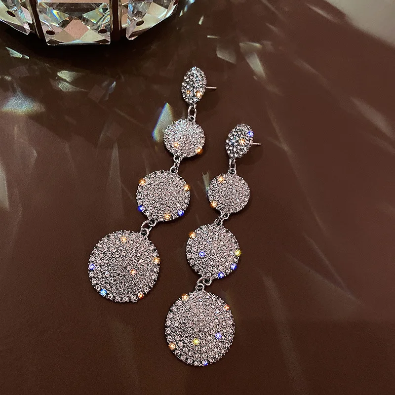 

Korean Version 925 Silver Needle Full Diamond Circle Long Exaggerated Simple Fashion Design Sense Earrings Women