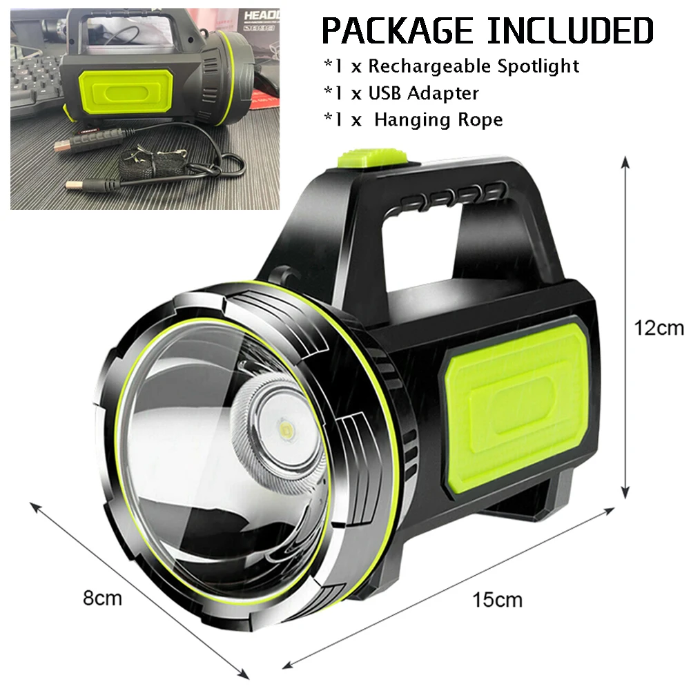 

500m Powerful Led Flashlight Portable Searchlight Rechargeable Spotlight Hunting Lamp Camping Outdoor Lighting Fishing Hiking