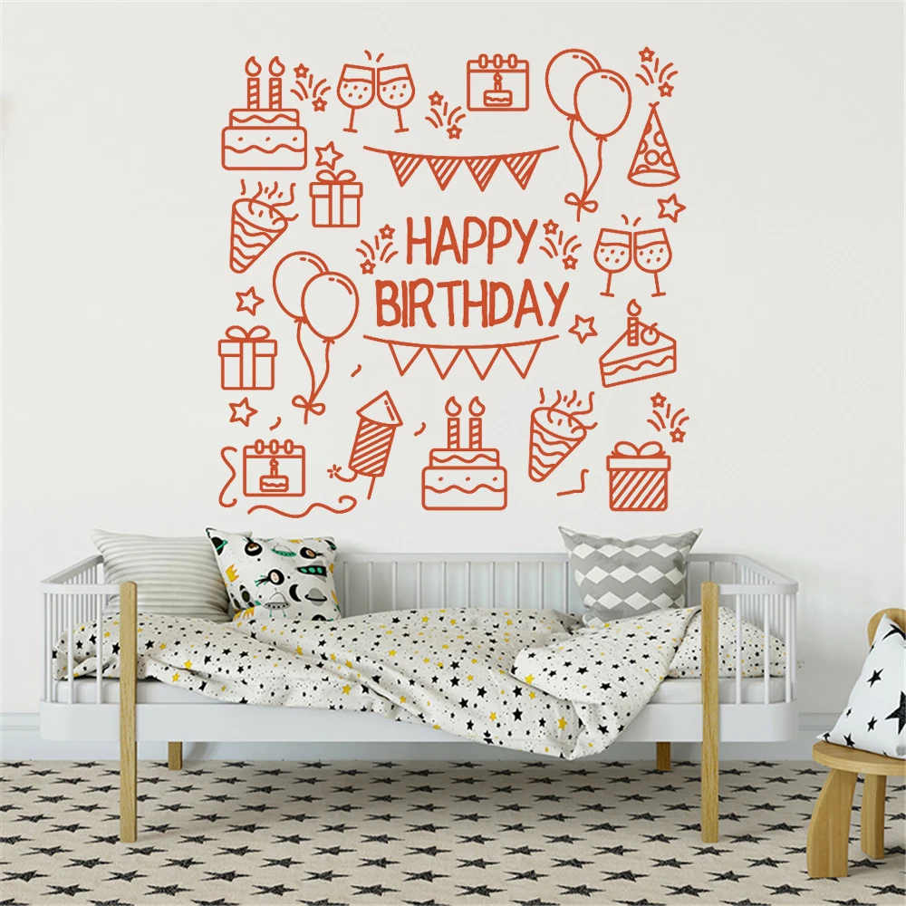 

Cake Balloon Wall Stickers Happy Birthday Poster For Kids Girl Gift Bedroom Decals Vinyl Party Livingroom Decoration Mura HJ0130