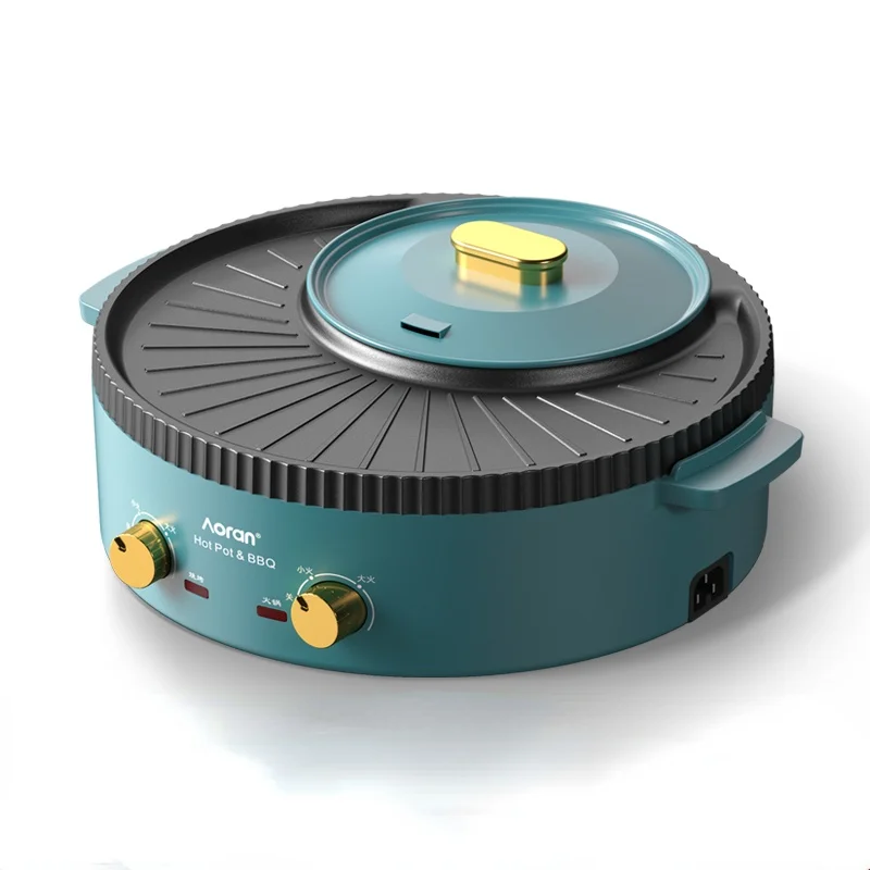 Дешево Портативный гриль для барбекю, ЭЛЕКТРИЧЕСКИЙ КОМНАТНЫЙ горячий горшок, зеленая большая емкость, гриль для барбекю, духовка, многофункциона...