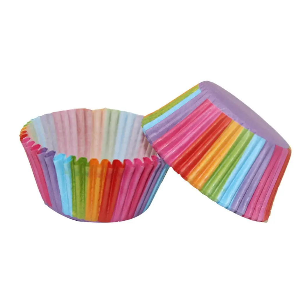 

100PCS/SET Rainbow Style Paper Cake Forms Cupcake Liner Baking Muffin Box Cup Case Party Cake Decoration Cupcake Paper