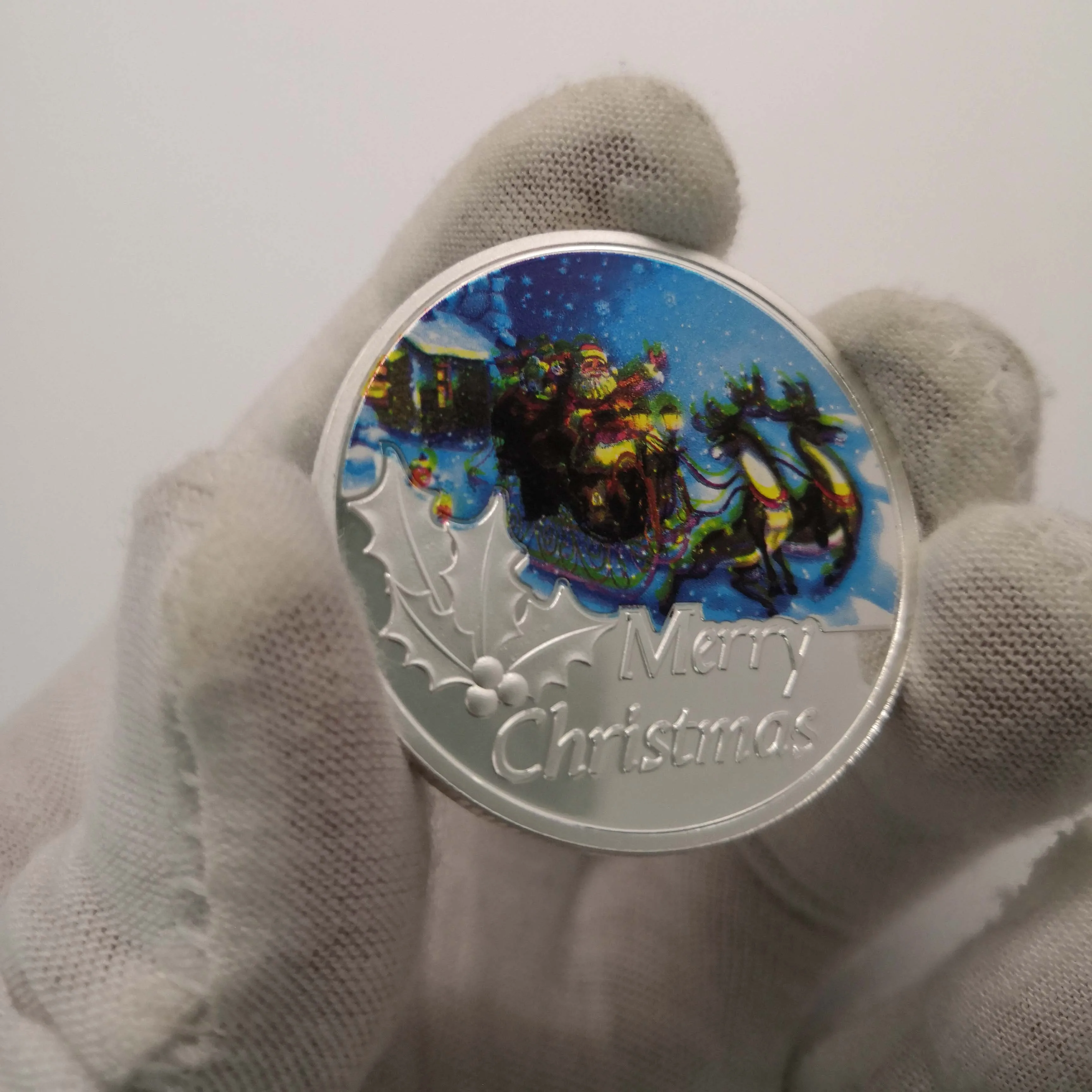 Цветная Рождественская памятная монета Санта-Клауса сувенир коллекционное