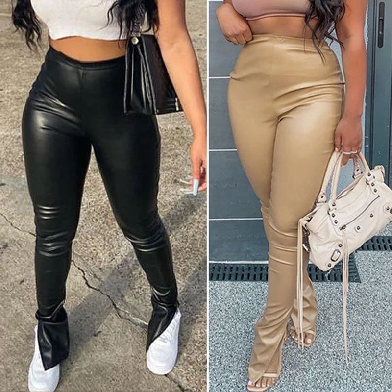 

Women's Sexy PU Leather Side Slit Stacking Faux Leather Slim Slimming Breathable Stretch Pants