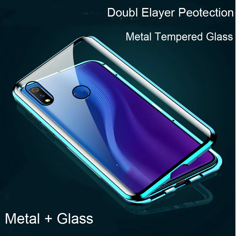 Магнитный чехол для OPPO Realme 3 Pro металлическая рамка двухстороннее стекло защитный