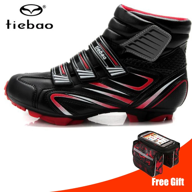 add bag TIEBAO Winter MTB Cycling Shoes add SPD Pedal cleat set Pro Men sneakers women Mountain Bike Self-Locking Riding Bicycle Shoes - Цвет: add bag