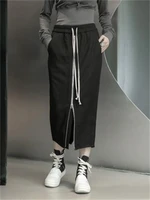 ladies straight skirt autumnwinter new dark elastic waist white ribbon zipper design front and back slit slim skirt