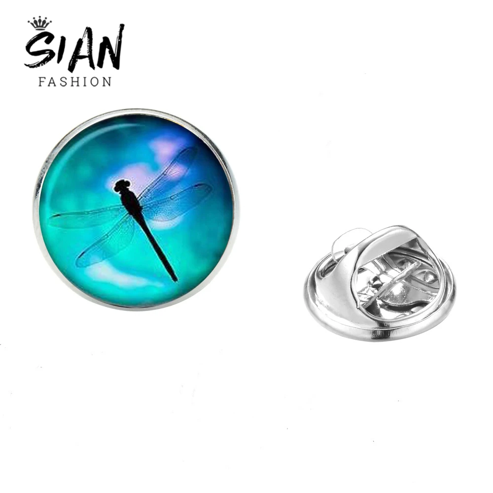SIAN Hot Insect Dragonfly Pins Badge Blue Flower Retro Photo Punk Glass Crystal Brooch Women Suit Dress Decorative Pin | Украшения и
