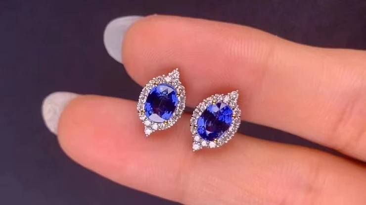 

elegant fashion ellipse angle natural sapphire stone stud earrings 925 silver Natural blue gemstone earring women for party