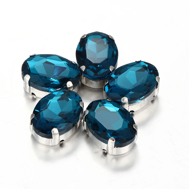 Pretty Fancy Blue Oval K9 Glass Rhinestones Vogue Strass Crystal With Copper Claws For Sew On Clothing Crafts Bags Dress | Дом и сад