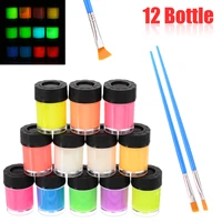 12pcsset neon luminous acrylic paint 12 bottle fluorescent paint glow in the dark pigment set 2 brush for paper plaster walls
