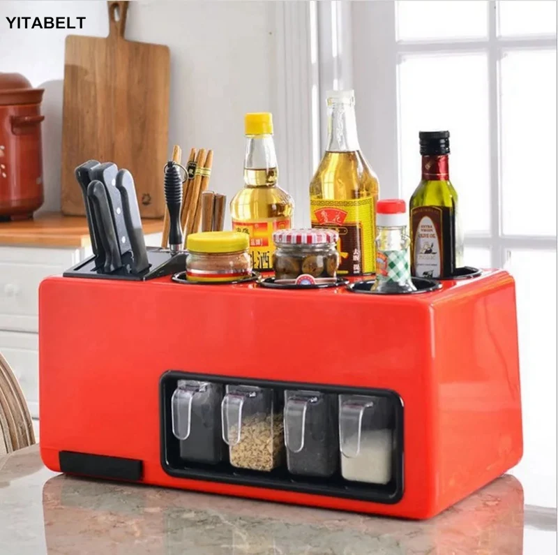

Multi-function Kitchen Racks Condiment Storage Box Home Seasoning Storage Rack Kitchen Plastic Knife Holder Supplies
