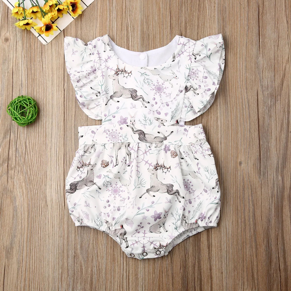 Christmas Kids Baby Girls Clothes Sister Matching Deer Print Flowers Romper Dress Outfits | Мать и ребенок