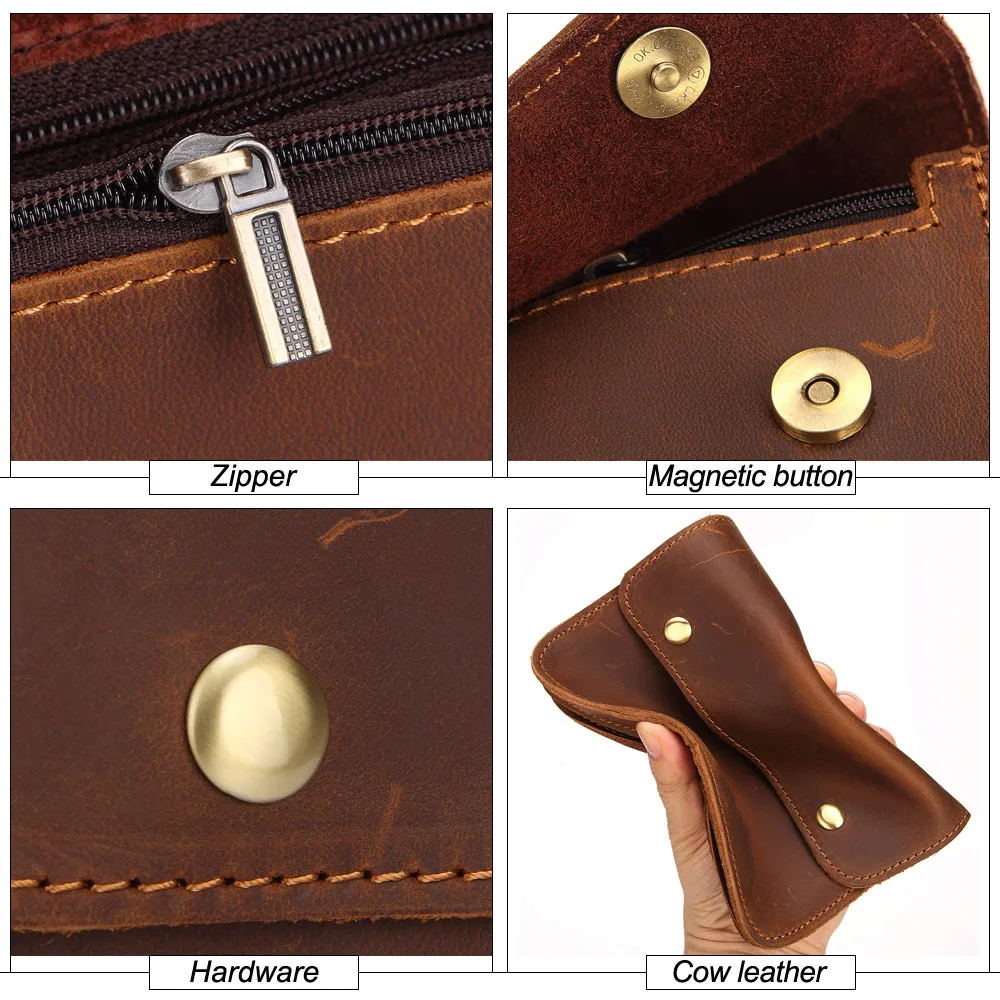 New Mobile Phone Running Bag Double Layer Three Zipper Bag Cover Top Layer Crazy Horse Skin Casual Multi-Functional Belt Bag