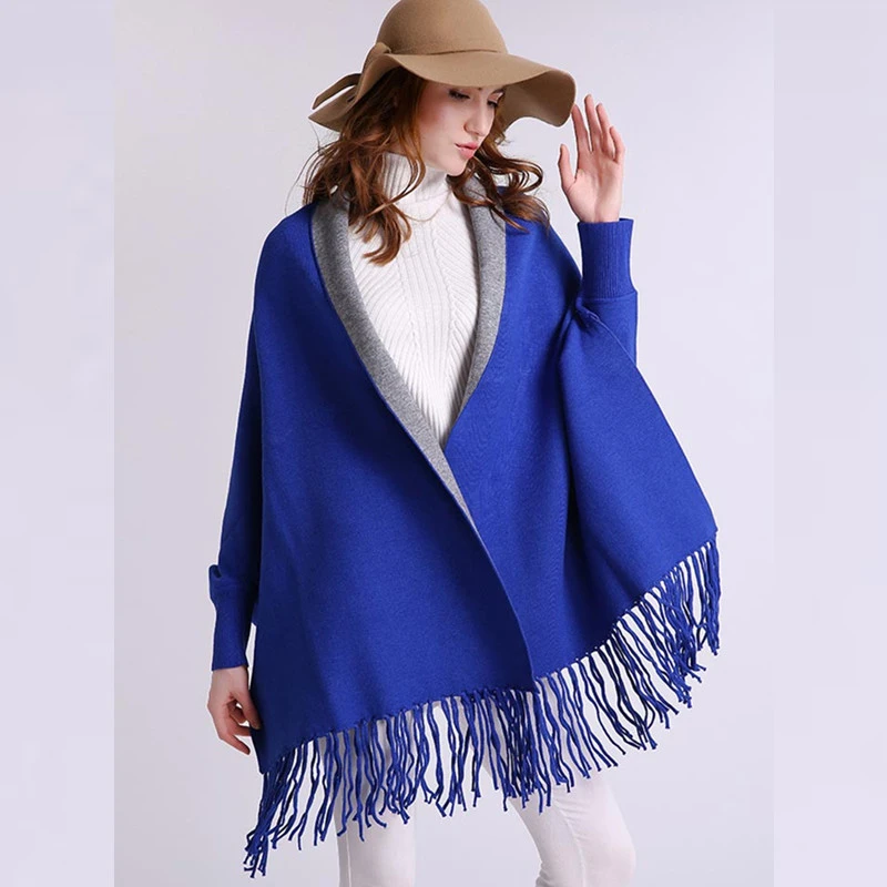 Женское длинное кашемировое пончо с кисточками Повседневная модная вязаная
