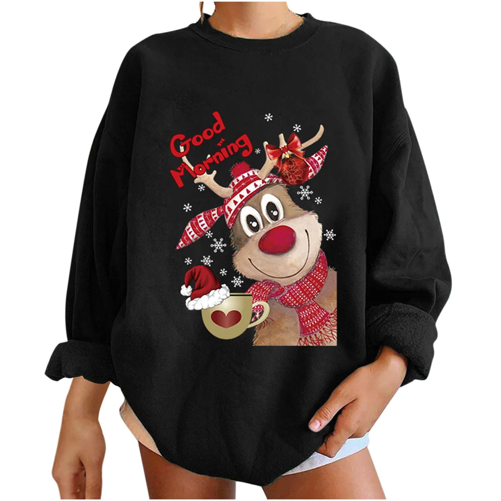 

Женский свитшот свободного покроя, повседневный базовый пуловер с длинным рукавом и круглым вырезом, пуловер с принтом в Корейском стиле на...