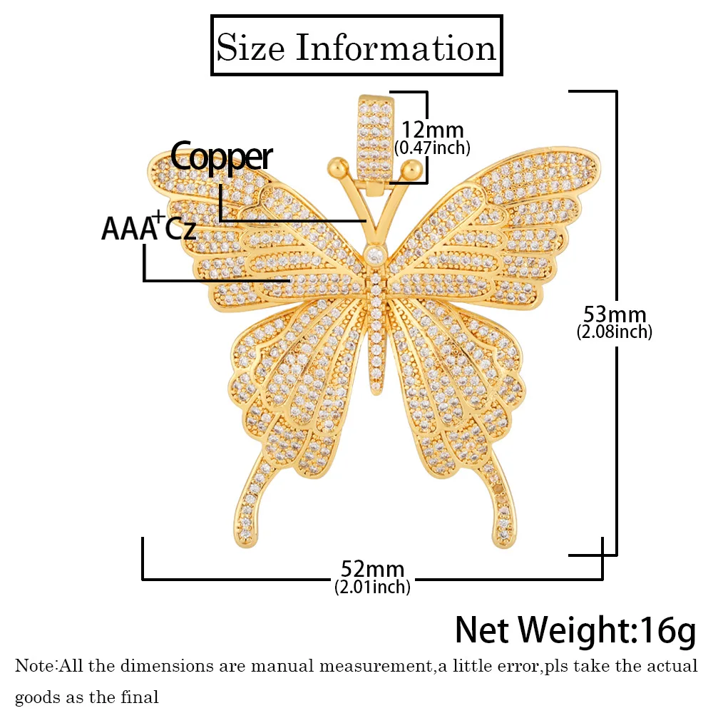 

Hip Hop Bling Iced Out Butterfly Necklace Copper Cubic Zircon Pendant With Long Chain Necklace For Women Mens Fashion Jewelry