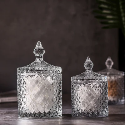 European Color Crystal Glass Storage 600ML Sugar Cans Diamond Candy Jar Box Cotton Swab Pad Household Jars | Дом и сад