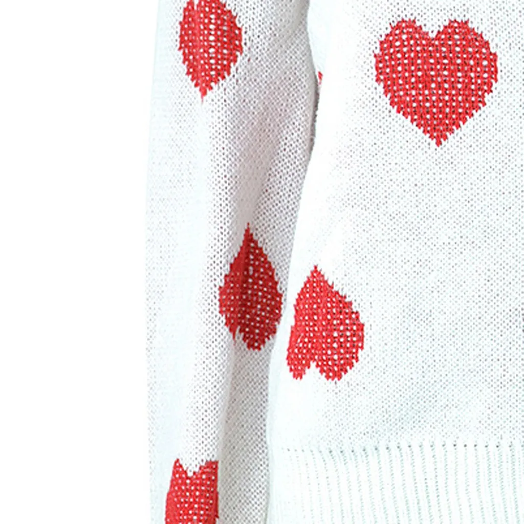 

2019 New Women Sweater O-Neck Sweater Long Sleeve Knitwear Heart Shape Pullover Top Blouse Love Pattern Loose Plus Size Sweater