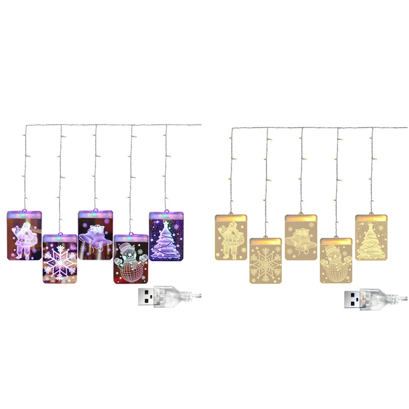 

USB 3D Christmas LED Holiday Lights Santa Claus Bell Snowflake Snowman Window Decoration Light