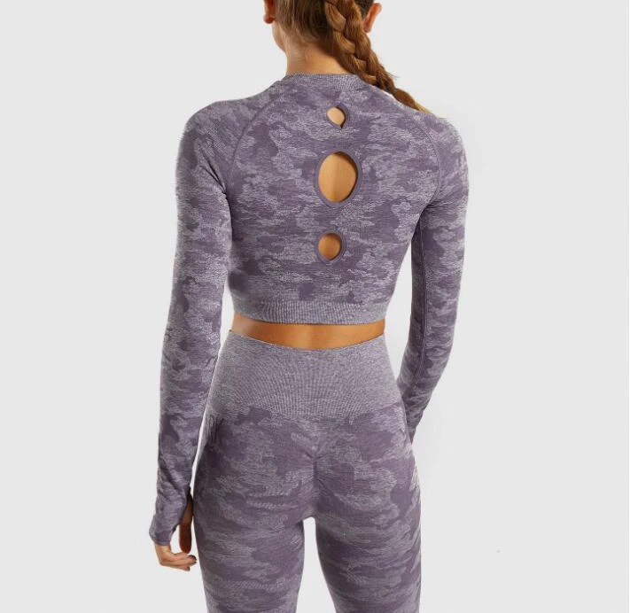 Женские Бесшовные топы для тренажерного зала рубашки фитнеса камуфляжная одежда