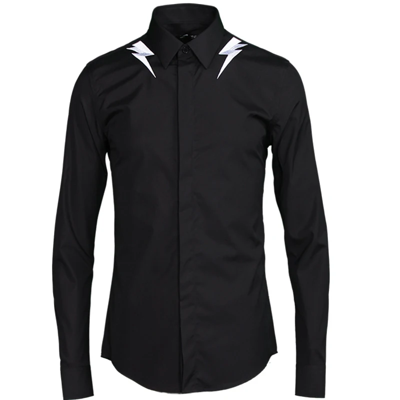 Minglu протектор мужские рубашки роскошный Вышитые молнии с длинным рукавом