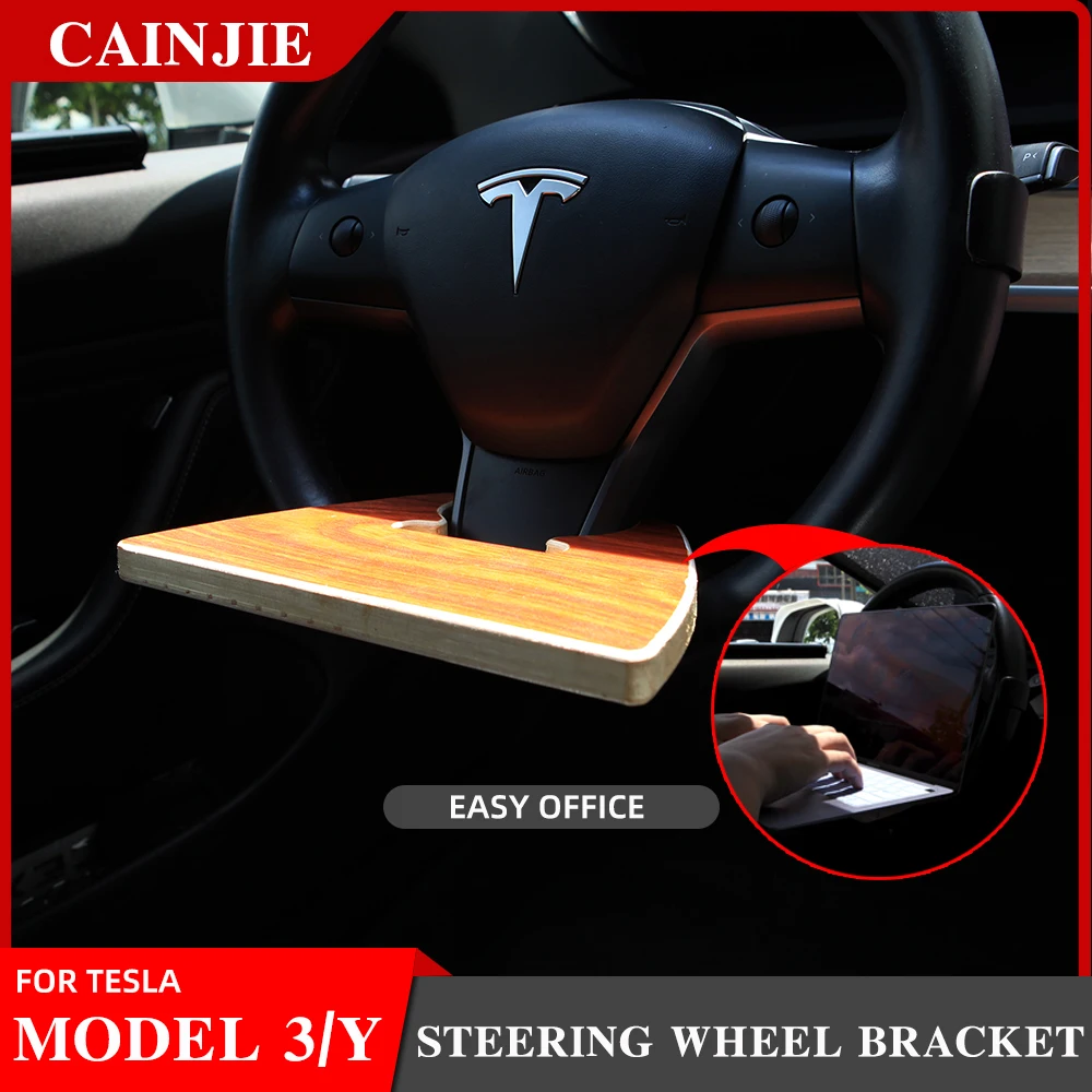 

For Tesla Model 3 Y 2021 Accessories Portable Food Tray Car Steering Wheel Protection Portable Wood Table Model Three
