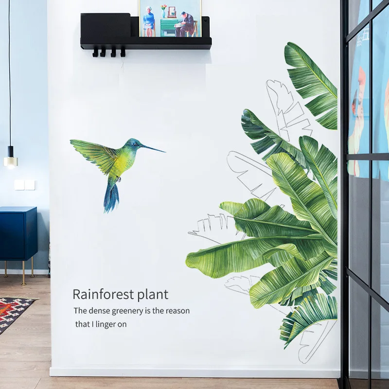 

Tropical plants bird wall stickers bedroom living room decorations mural for home decor wallpaper art decals removable stickers