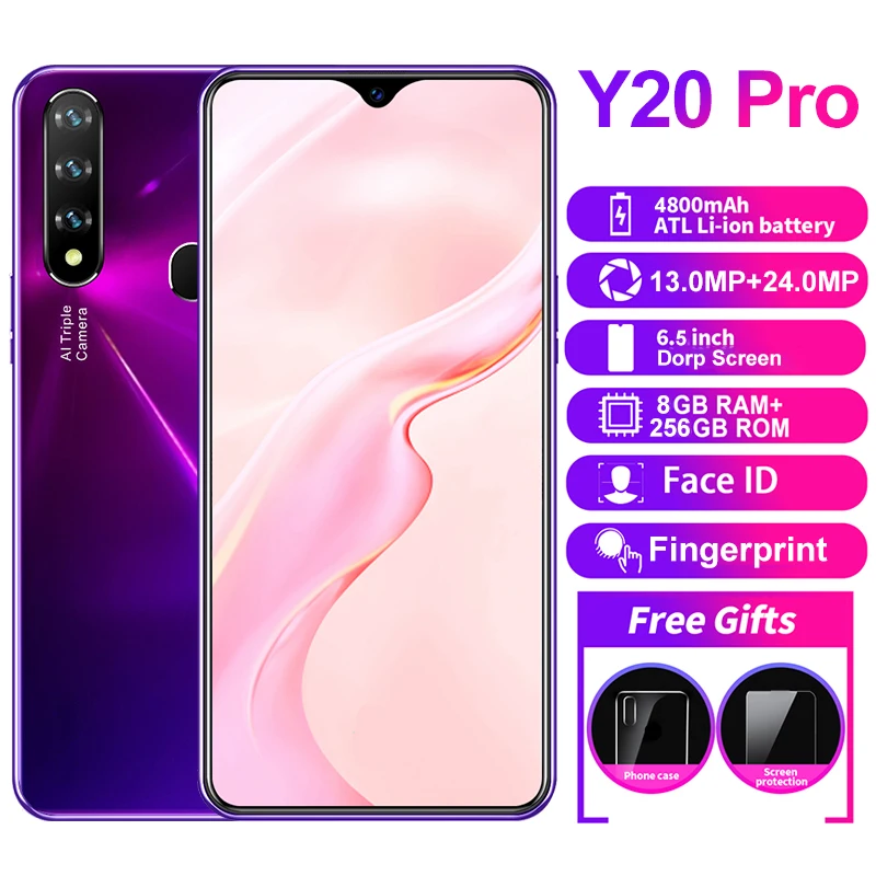 

Global Version 6.7 Inch Y20Pro 8GB RAM 256GB ROM 13+24MP Andriod 10 Really Smartphones Ten Core MTK6889 Dual SIM 4G 5G CellPhone