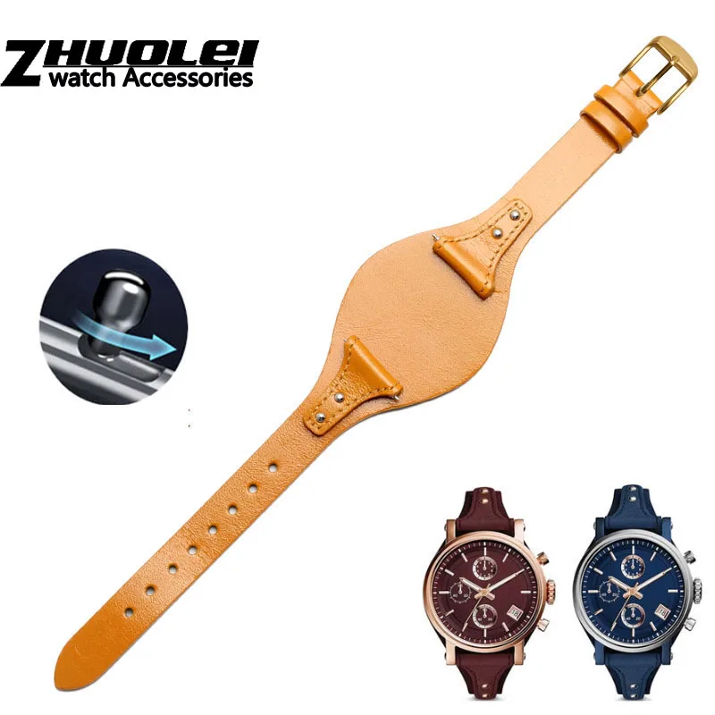 yellow-gold buckle Первый слой телячьей кожи ремешок для Fossil ES3616 ES3838 ES4114 Женская Серия 18 мм Натуральная кожа ремешок для часов Quick release - Цвет ремешка: yellow-gold buckle