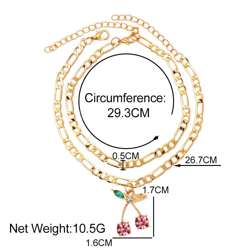 

Fashion Crystal Cherry Anklets For Women Multi Layered Summer Ankle Bracelet Pendant Sandals Gold Silver Color Foot Jewelry Gift