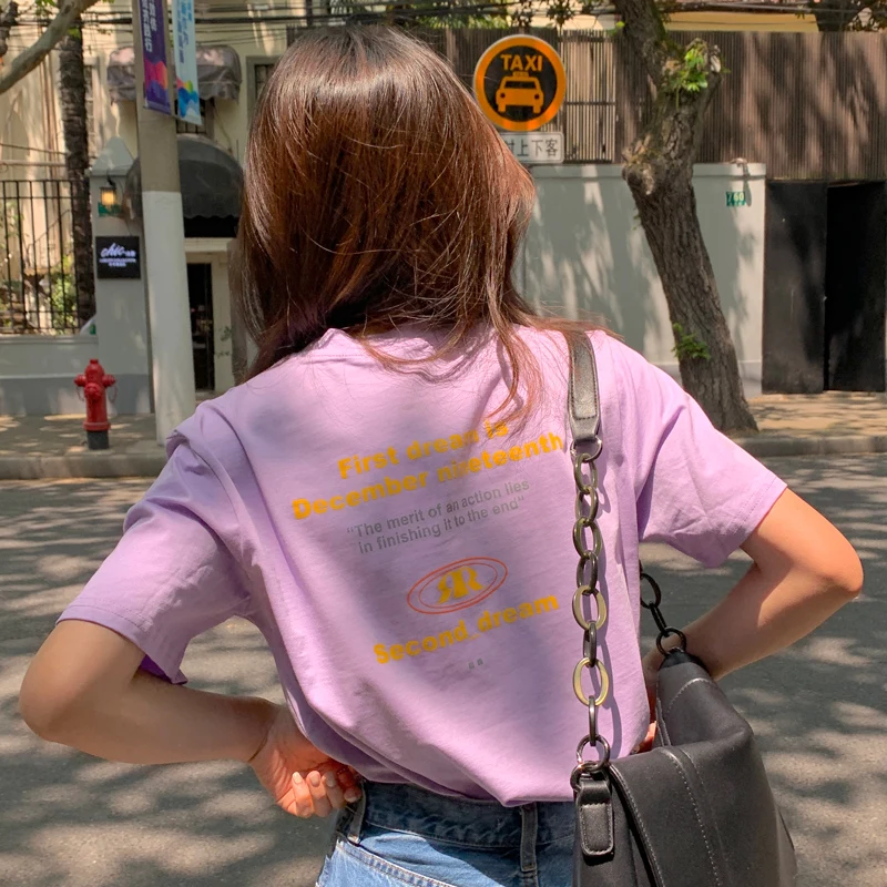 Женская футболка с коротким рукавом и надписью в гонконгском стиле Корейская