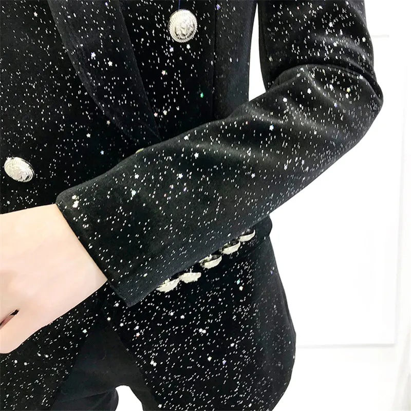 Женский блейзер с длинным рукавом подиумный двубортный блестками верхняя одежда