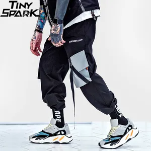 Мужские брюки-карго в стиле Харадзюку, шаровары с карманами, мешковатые тактические брюки с лентой, длиной до щиколотки, в стиле хип-хоп, 2020