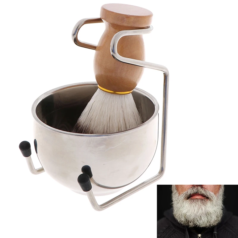 3 в 1 миска для мыла бритья из нержавеющей стали + щетка подставка волос мужской
