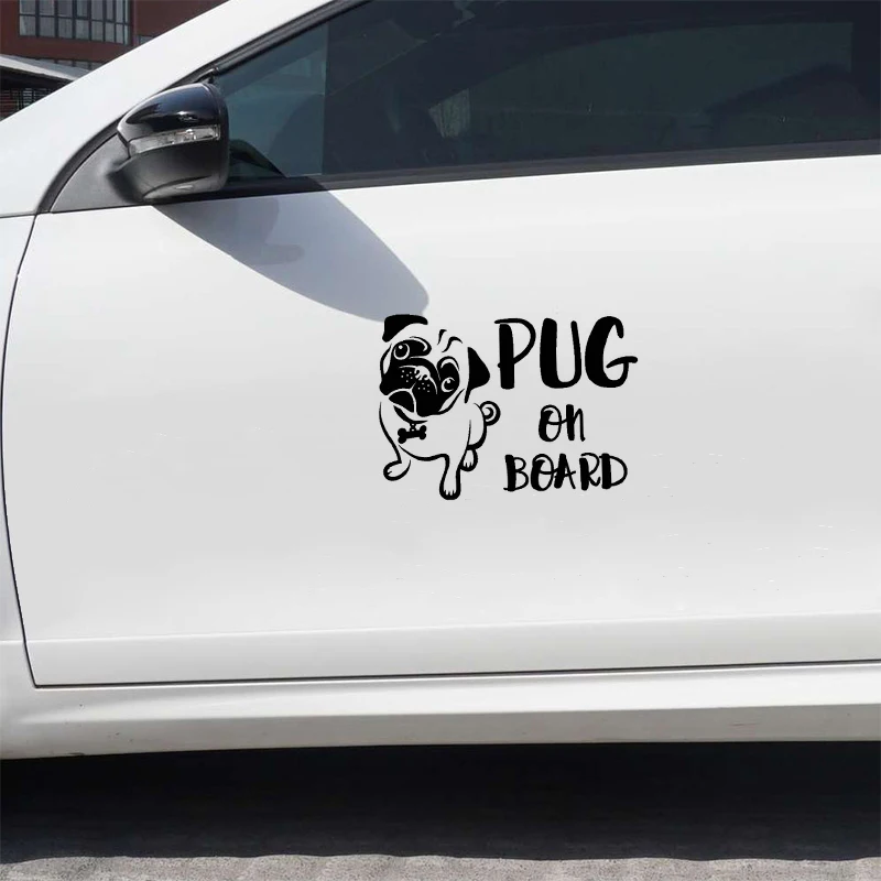 

Car Sticker 16.7CM*12CM PUG ON BOARD Funny Cute Gog Car Decal Reflective Laser Vinyl Car Sticker 3D Car Styling