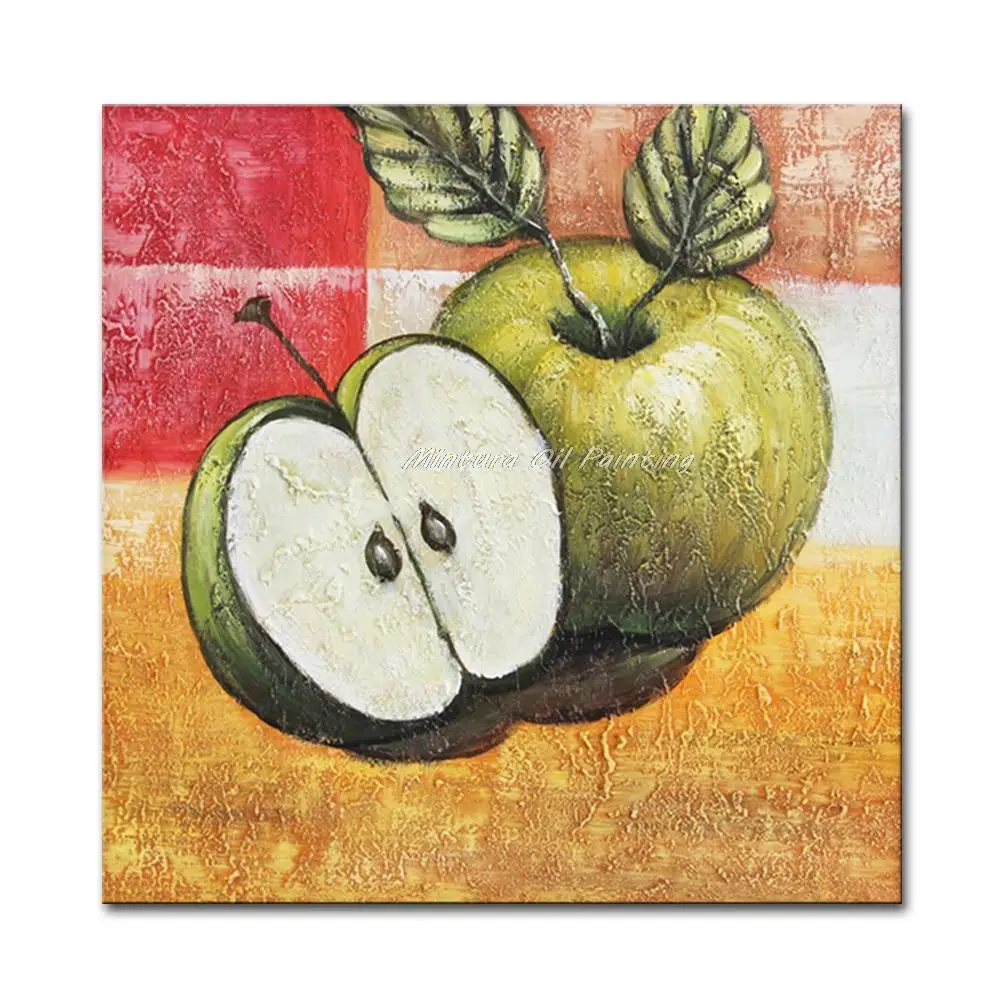 

Mintura Modern Still Life Wall Art Pictures Hand Painted Green Apple Oil Paintings On Canvas For Living Room Kitchen Decoration