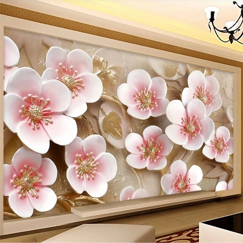 beibehang Custom wallpaper 3D stereo photo mural cherry blossom peach relief color carving 3d Papel de parede | Обустройство дома
