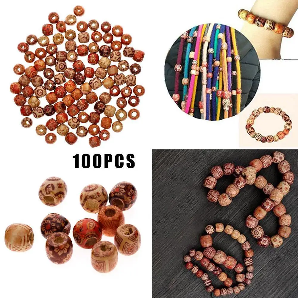

Mixed DIY beaded 9*10mm printed large hole beads 100pcs/pack wooden beads wooden pain wooden bucket pattern beads D7I0