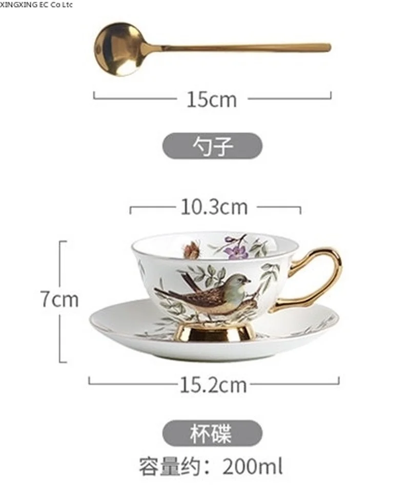 

European Afternoon Tea Cup and Saucer Bone China Coffee Cup European Retro Small Luxury Gold Rim Coffee Cup and Saucer Set