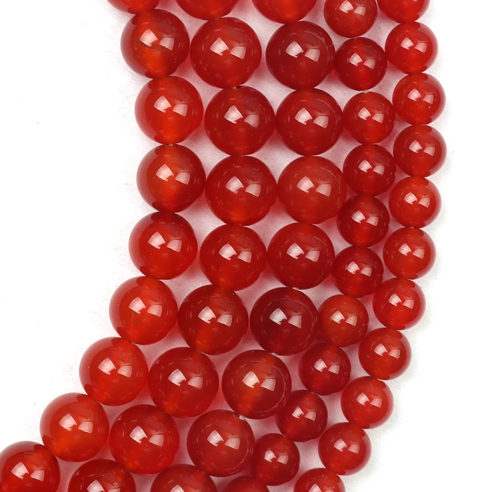 

Natural Gemstone Round Beads Smooth Loose Beads are Used to Make DIY Bracelet Jewelry Red Agate Stone Beads