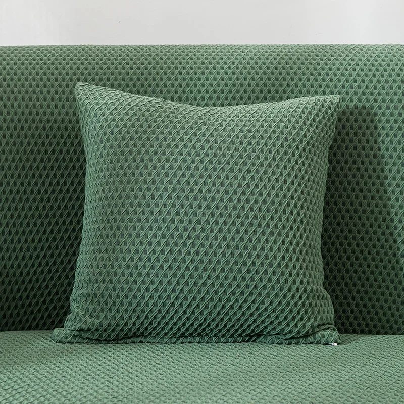

1pc Simple Solid Color Cushion Cover Plaid Jacquard Style Back Pillow Case Sofa Bed Waist Pillow Cover 45x45cm