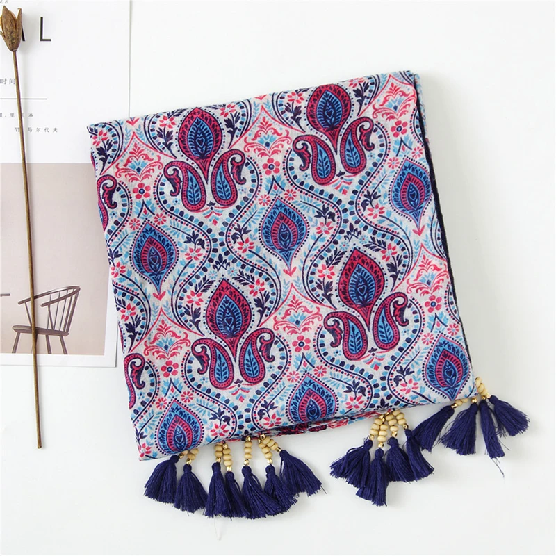 Женская весенне-осенне-зимняя винтажная шаль с принтом в этническом стиле мягкая