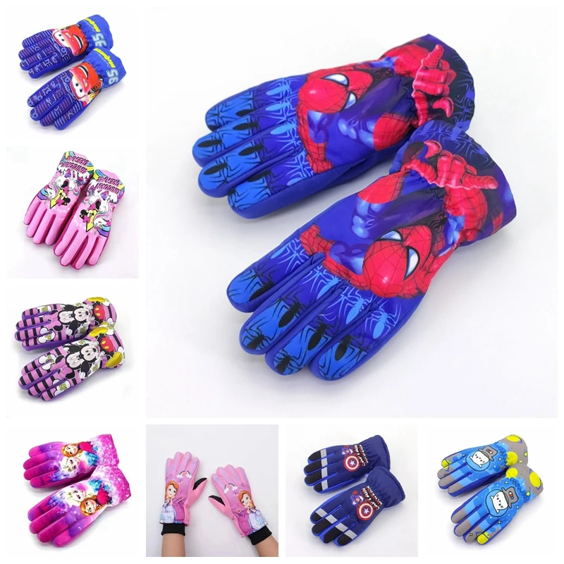 

Winter Children Print Cartoon Spiderman Cars Thickening Ski Gloves Kids Waterproof Warm Non-slip Snowboard Mittens Snow Gloves